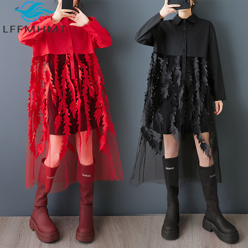 Korean Style A Line Shirt Dress - Spring New Loose Floral Print Shirt