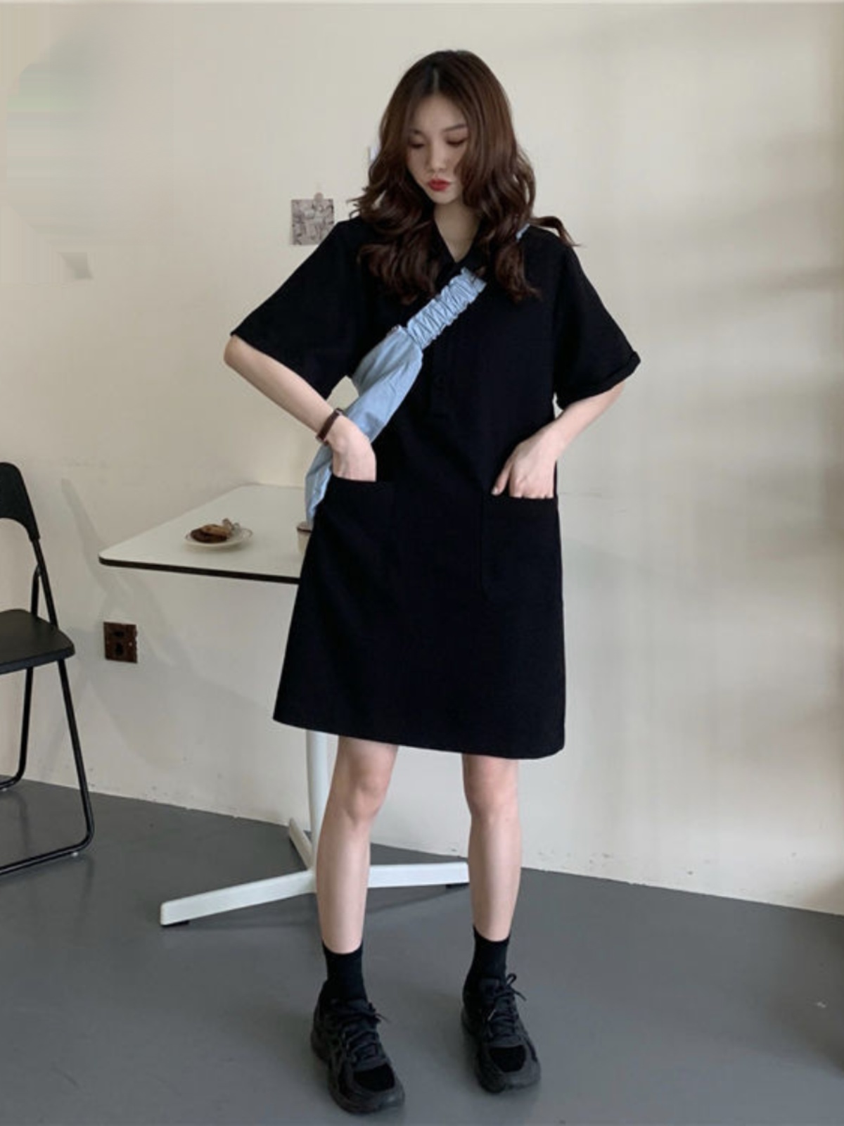 Korean Style A Line Shirt Dress - plus Size A-Line Dress Collar Short