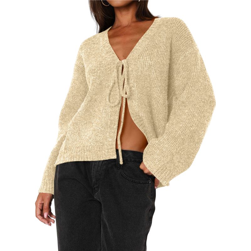 Tops - GROCE-Women's Tie Front Cropped Cardigan Sweater