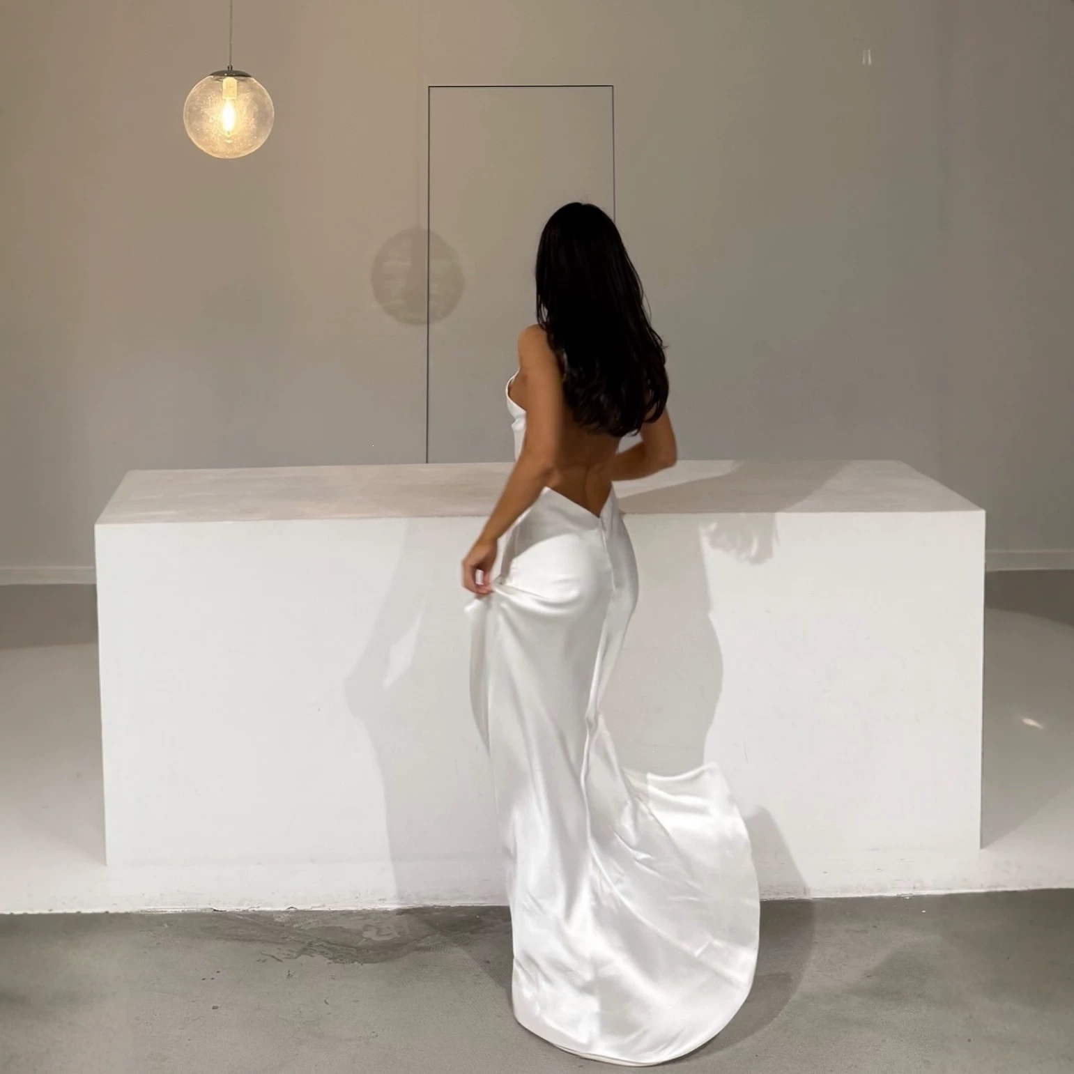 White Satin Maxi Evening Dress - огляд і ціна Elegant Satin Evening Gown Split