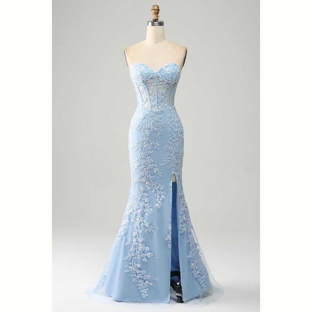Elegant Light Blue Satin Women - огляд і ціна Elegant Satin Evening Gown Split
