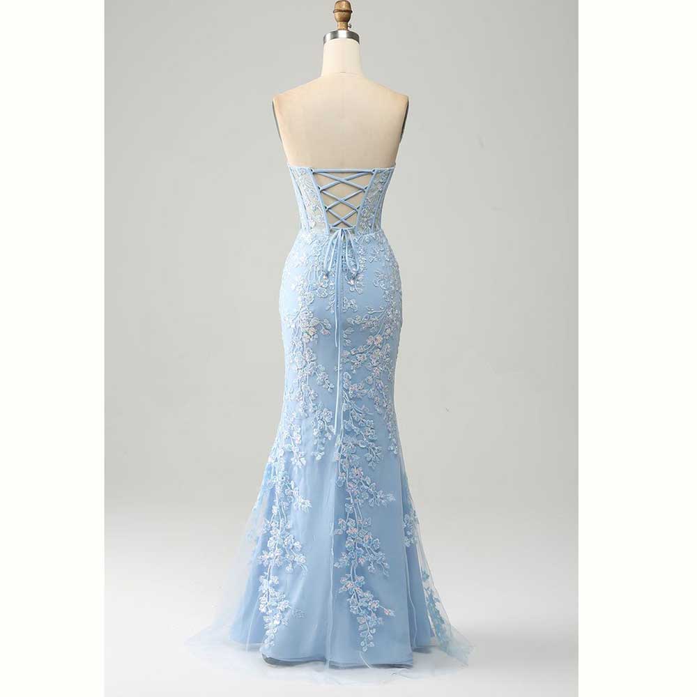 Elegant Light Blue Satin Women - огляд і ціна Elegant Satin Evening Gown Split