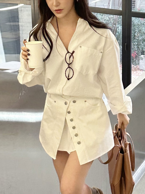 White Shirt Dress Women's Kore - огляд і ціна Korean Style A Line Shirt Dress