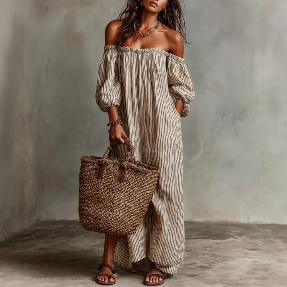 Spring Summer Women's Off Shou - огляд і ціна Off Shoulder Puff Sleeve Sundress