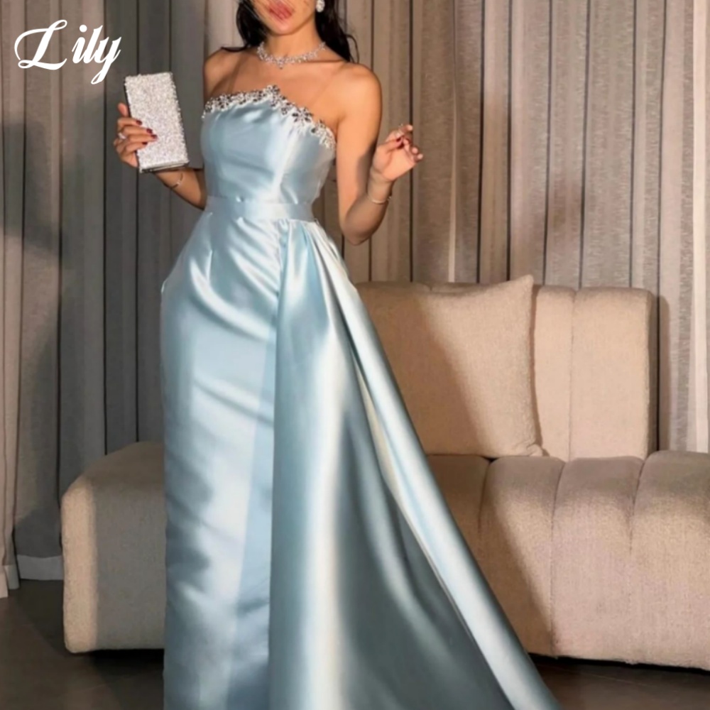 Lily Blue Elegant Formal Gown  - огляд і ціна Elegant Satin Evening Gown Split