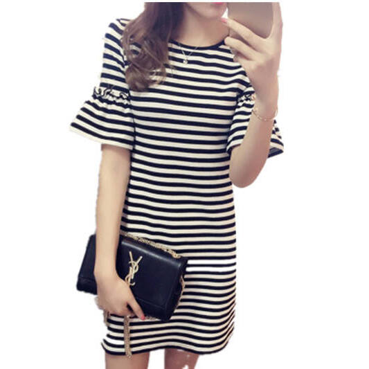 Summer Striped Dress Women's M - огляд і ціна Korean Style A Line Shirt Dress