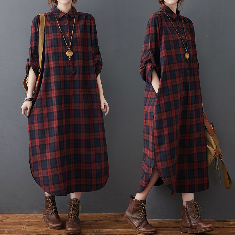 Cotton Linen Dress Women's Aut - огляд і ціна Casual Loose Linen Shirt Dress