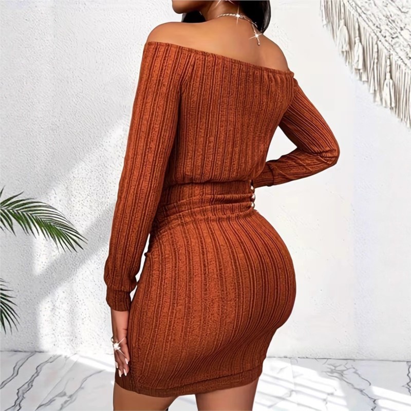 Women's Fashion Dress Spring A - огляд і ціна Bodycon Long Sleeve Ribbed Dress