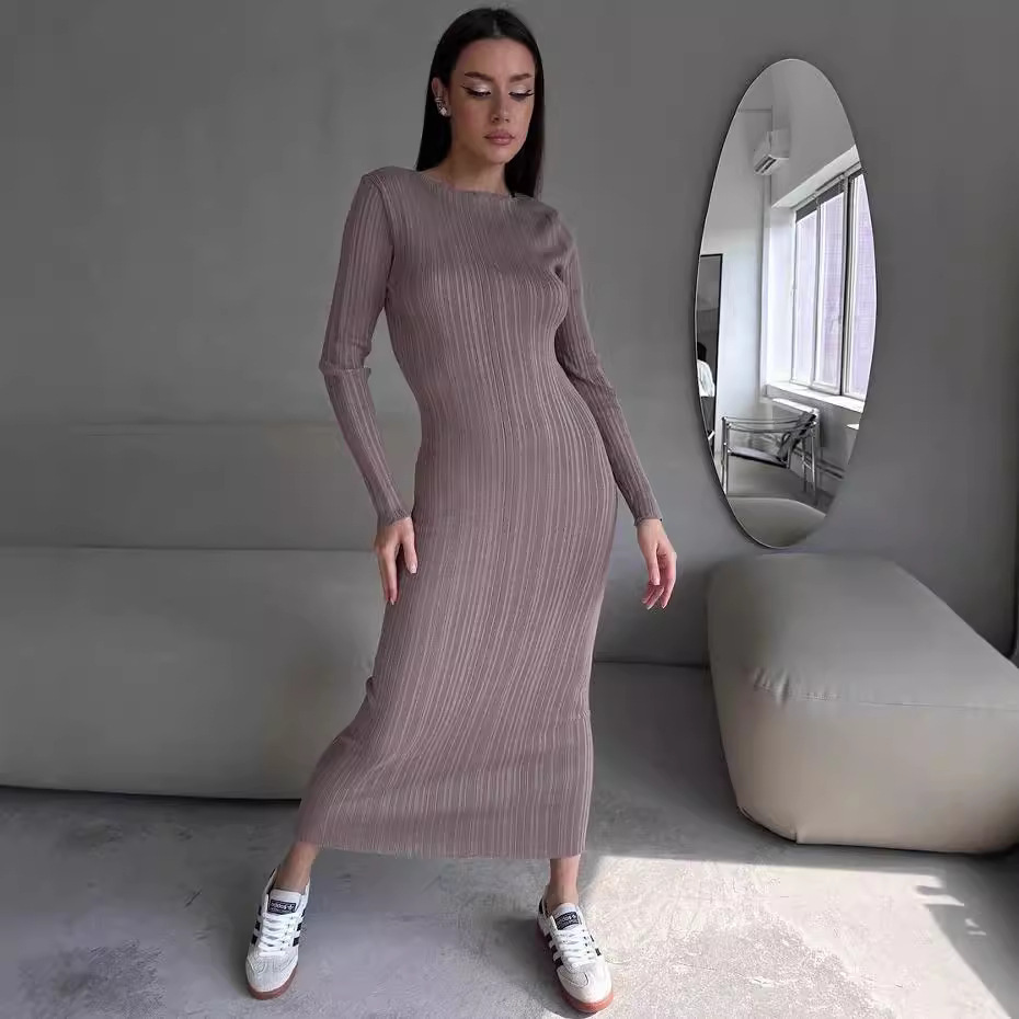 Women's Elegant Crew Neck Wais - огляд і ціна Bodycon Long Sleeve Ribbed Dress