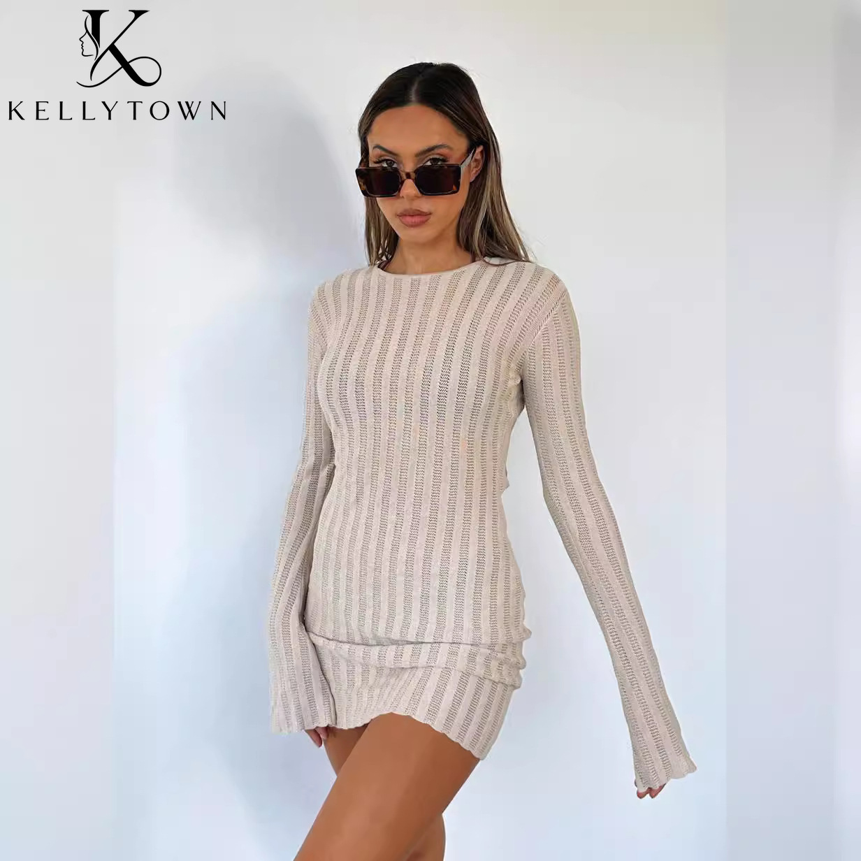 Backless Dress Sexy Rib Knit M - огляд і ціна Bodycon Long Sleeve Ribbed Dress