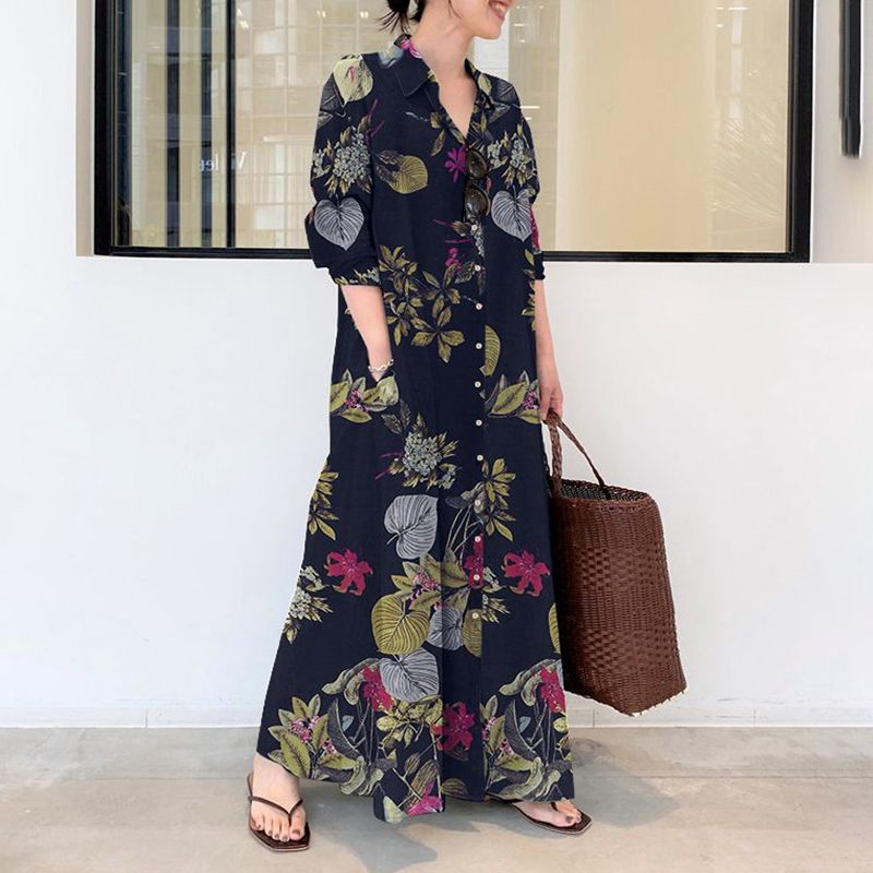 Autumn new plus size casual co - огляд і ціна Casual Loose Linen Shirt Dress
