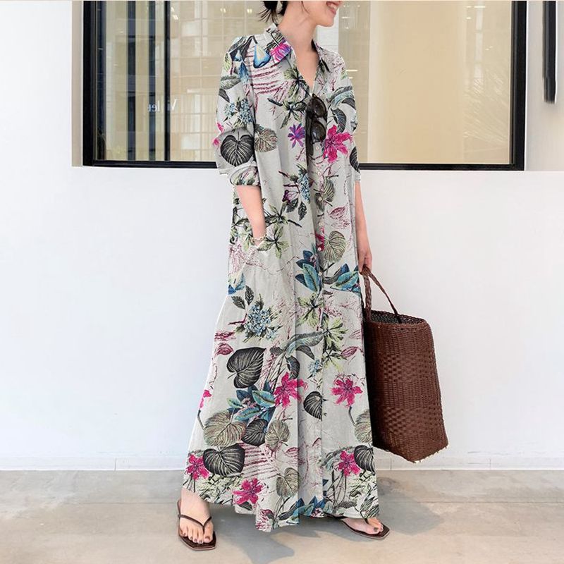 Autumn new plus size casual co - огляд і ціна Casual Loose Linen Shirt Dress