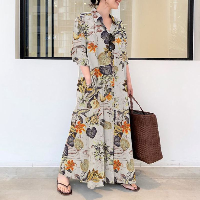 Autumn new plus size casual co - огляд і ціна Casual Loose Linen Shirt Dress