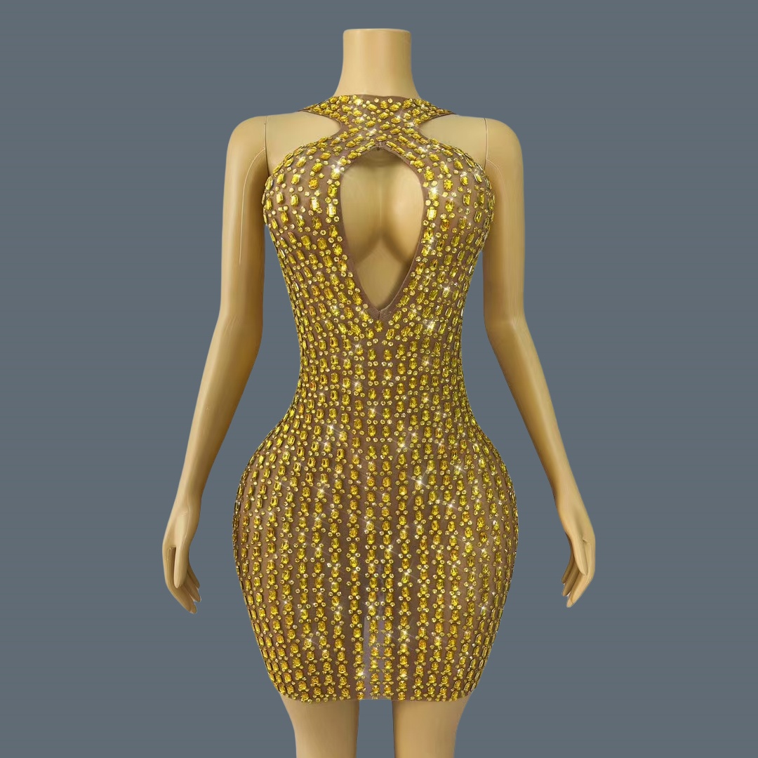 New Sexy Hollow out Mini Dress - огляд і ціна Sparkly Rhinestone Club Party Dress