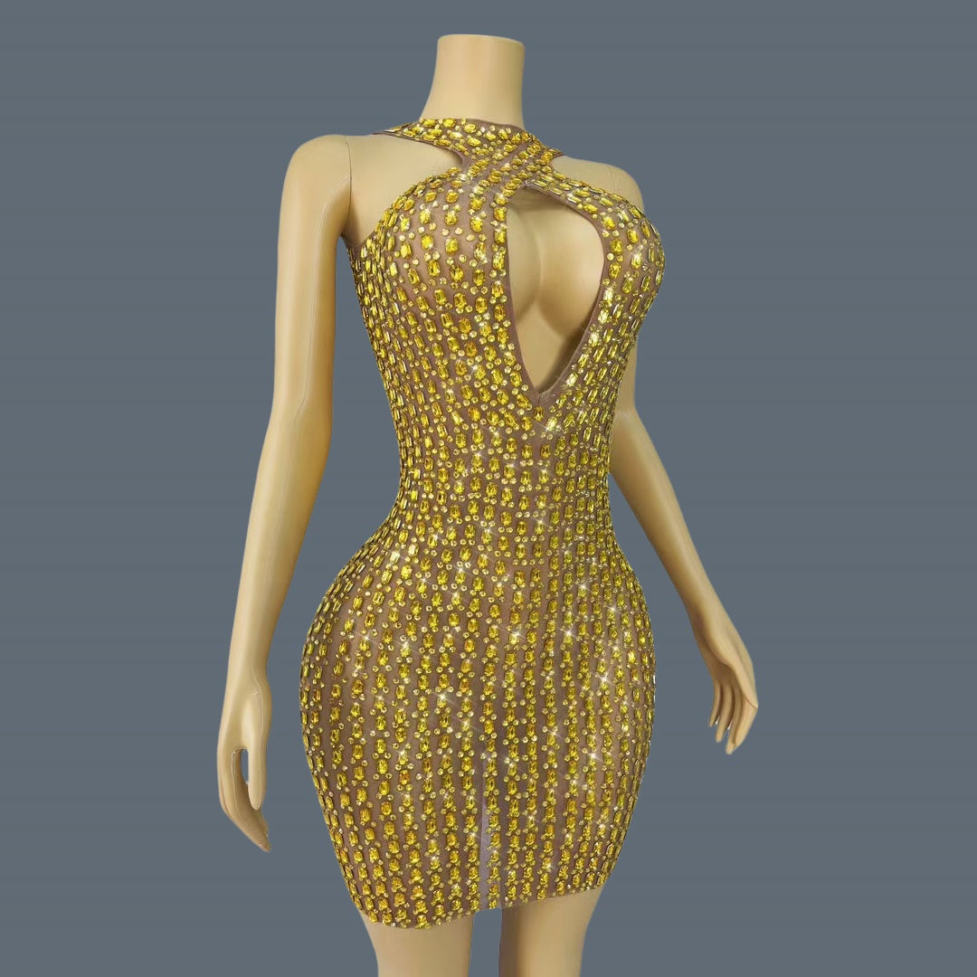New Sexy Hollow out Mini Dress - огляд і ціна Sparkly Rhinestone Club Party Dress